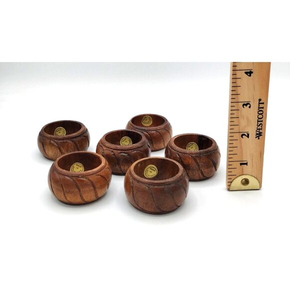 Wooden Napkin Rings Vintage 6 Piece Philippines Rustic Wood Cottagecore Bohemian - Picture 2 of 4